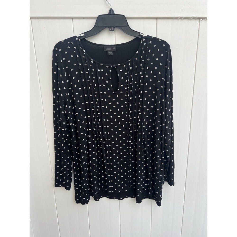 J Jill Wearever Women’s Petite PM 3/4 Sleeve Tunic Black Floral
